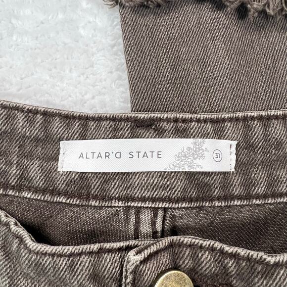 Altar'd State Brown Distressed Wide-Leg Jeans High Rise Ripped Knees Size 31 - Picture 7 of 11